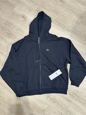 ALO Yoga Unisex Black Zip-Up Hoodie Sweater